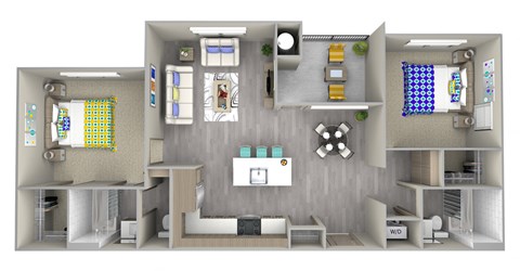boardwalk b2 Floor Plan at Las Positas Apartments, California